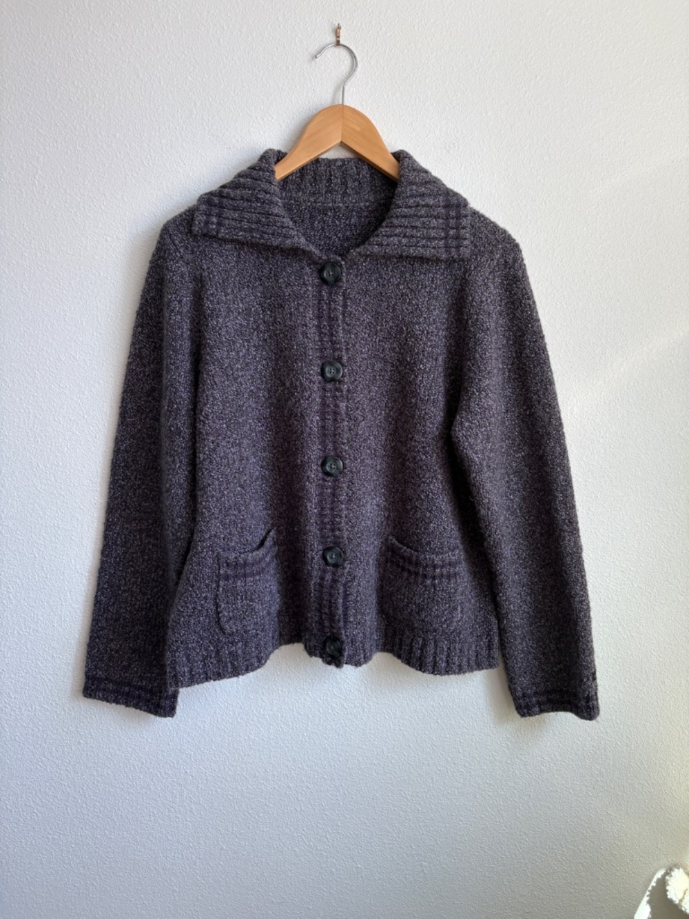 Columbia Womens Purple Marled Knit Button Front Cardigan Sweater Collared Pocket